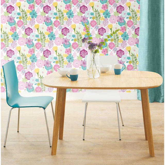 Perennial Blooms Purple Peel & Stick Wallpaper with Modern Botanical Floral Pattern - York RMK11327WP