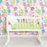 Perennial Blooms Purple Peel & Stick Wallpaper with Modern Botanical Floral Pattern - York RMK11327WP