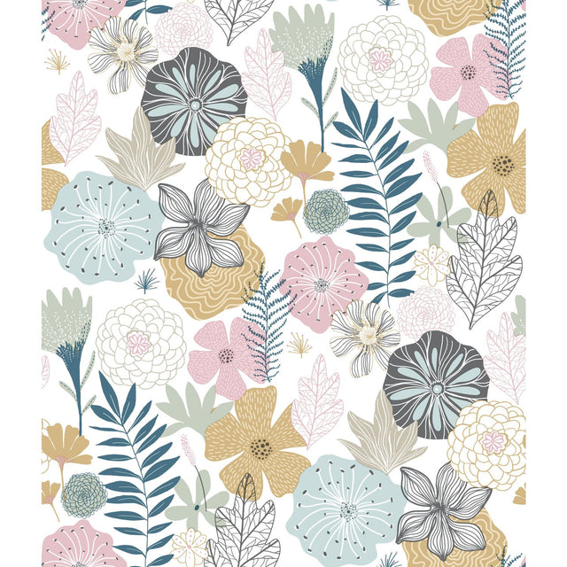 Perennial Blooms Pink Peel & Stick Wallpaper with Modern Botanical Floral Pattern - York RMK11328WP