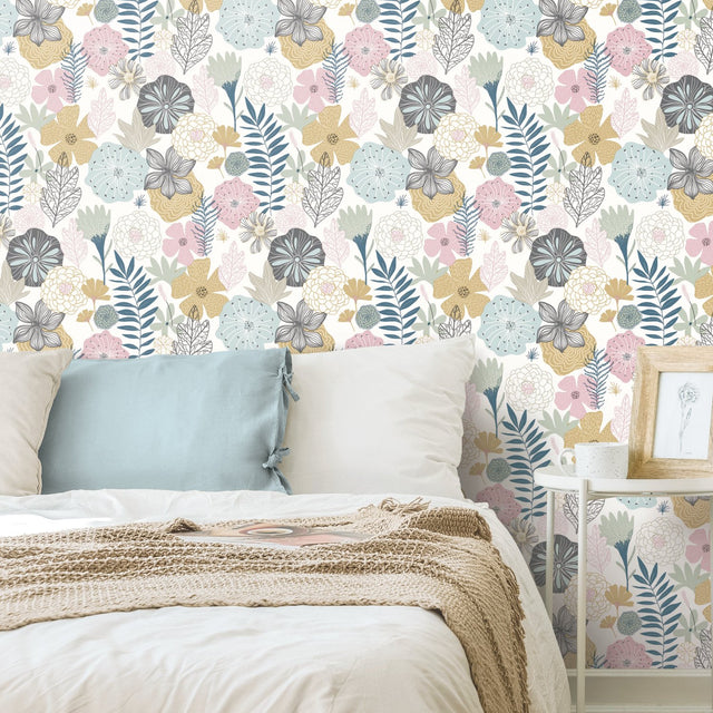 Perennial Blooms Pink Peel & Stick Wallpaper with Modern Botanical Floral Pattern - York RMK11328WP