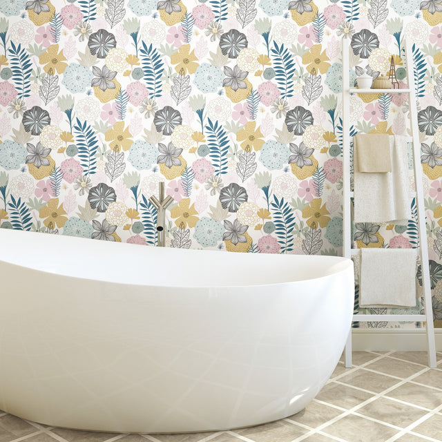 Perennial Blooms Pink Peel & Stick Wallpaper with Modern Botanical Floral Pattern - York RMK11328WP