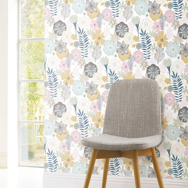 Perennial Blooms Pink Peel & Stick Wallpaper with Modern Botanical Floral Pattern - York RMK11328WP
