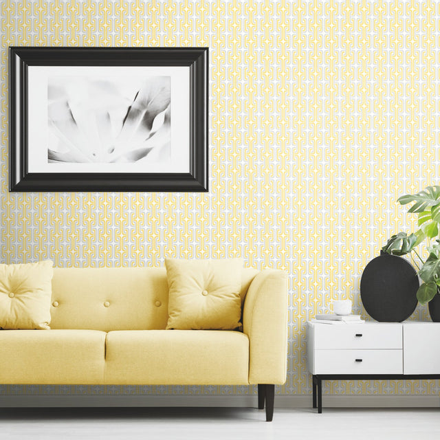Mod Lattice Yellow Peel & Stick Wallpaper with Modern Geometric Lattice Pattern - York RMK11334RL