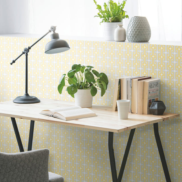 Mod Lattice Yellow Peel & Stick Wallpaper with Modern Geometric Lattice Pattern - York RMK11334RL