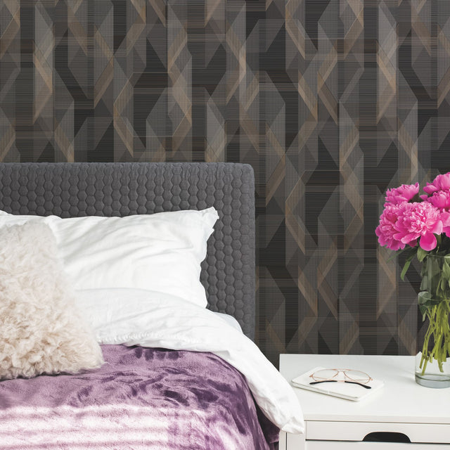 Debonair Geometric Black Peel & Stick Wallpaper with Modern Global Geometric Pattern - York RMK11349RL