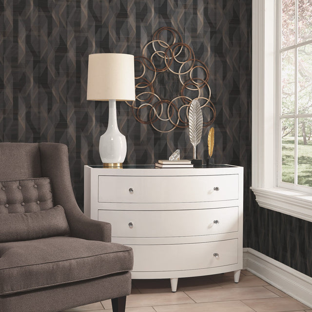 Debonair Geometric Black Peel & Stick Wallpaper with Modern Global Geometric Pattern - York RMK11349RL
