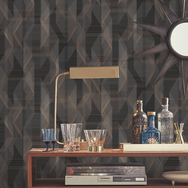 Debonair Geometric Black Peel & Stick Wallpaper with Modern Global Geometric Pattern - York RMK11349RL