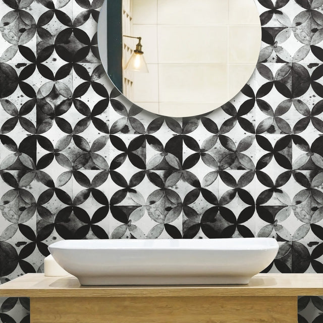 Paul Brent Moroccan Tile Black Peel & Stick Wallpaper with Modern Geometric Pattern - York RMK11353RL