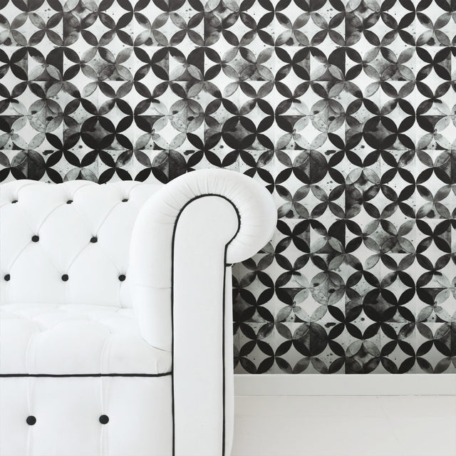 Paul Brent Moroccan Tile Black Peel & Stick Wallpaper with Modern Geometric Pattern - York RMK11353RL