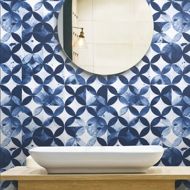 Paul Brent Moroccan Tile Blue Peel & Stick Wallpaper with Modern Geometric Pattern - York RMK11354RL