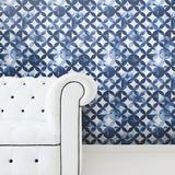 Paul Brent Moroccan Tile Blue Peel & Stick Wallpaper with Modern Geometric Pattern - York RMK11354RL