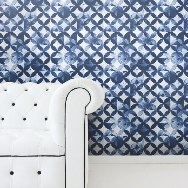 Paul Brent Moroccan Tile Blue Peel & Stick Wallpaper with Modern Geometric Pattern - York RMK11354RL