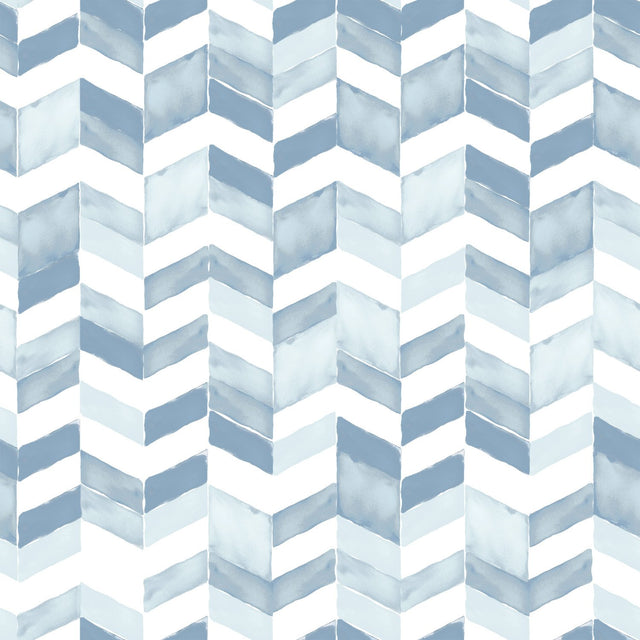 Paul Brent Watercolor Chevron Blue Peel & Stick Wallpaper - RMK11357RL