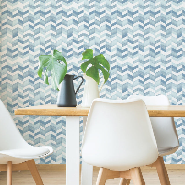 Paul Brent Watercolor Chevron Blue Peel & Stick Wallpaper - RMK11357RL