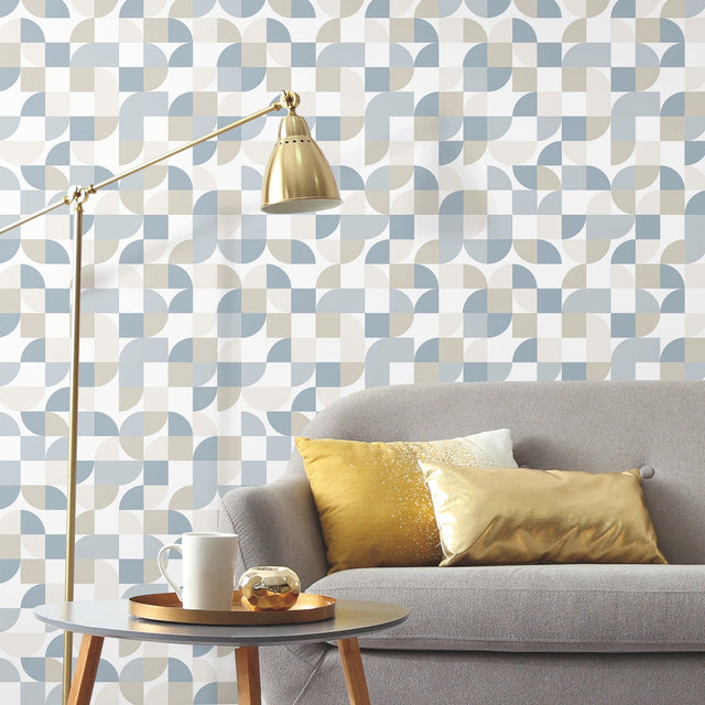 Mid-Century Geometric Blue Peel & Stick Wallpaper with Abstract Geometrics - York RMK11362RL
