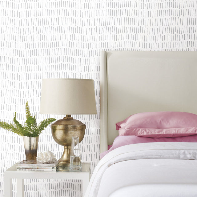 Tick Mark Grey Peel & Stick Wallpaper with Hand-Drawn Novelty Pattern - York RMK11364WP