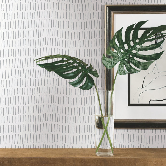 Tick Mark Grey Peel & Stick Wallpaper with Hand-Drawn Novelty Pattern - York RMK11364WP