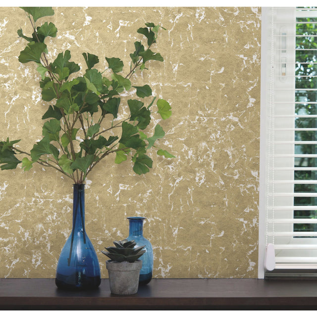 Metallic Gold Leaf Peel & Stick Wallpaper with Glam Textured Motif - York RMK11381WP