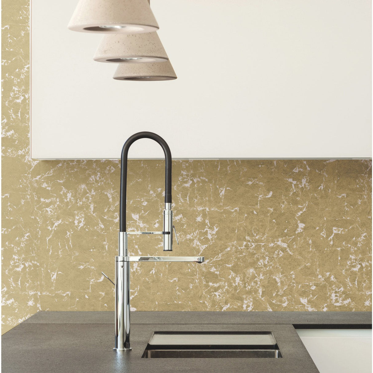 Metallic Gold Leaf Peel & Stick Wallpaper with Glam Textured Motif - York RMK11381WP