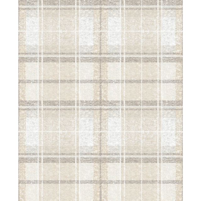 Tweed Plaid Beige Peel & Stick Wallpaper with Traditional Global Plaid Pattern - York RMK11395RL