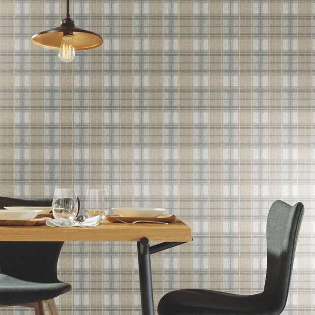 Tweed Plaid Beige Peel & Stick Wallpaper with Traditional Global Plaid Pattern - York RMK11395RL