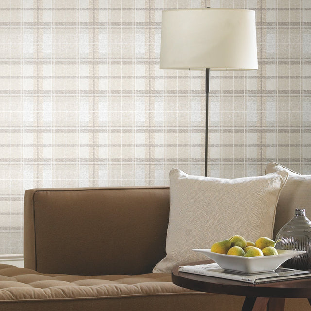 Tweed Plaid Beige Peel & Stick Wallpaper with Traditional Global Plaid Pattern - York RMK11395RL