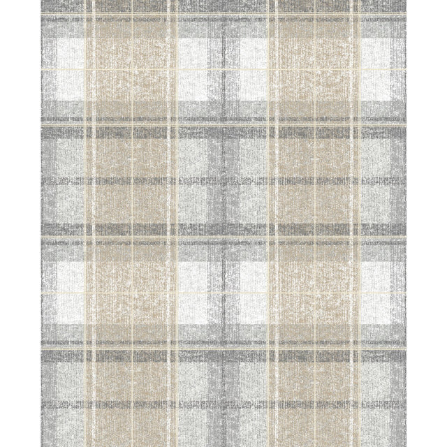 Tweed Plaid Grey Peel & Stick Wallpaper with Traditional Global Plaid Pattern - York RMK11396RL