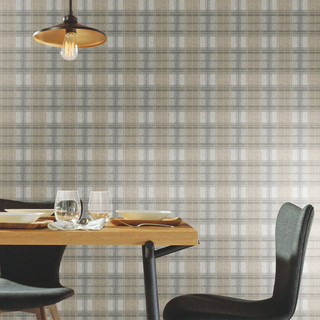 Tweed Plaid Grey Peel & Stick Wallpaper with Traditional Global Plaid Pattern - York RMK11396RL