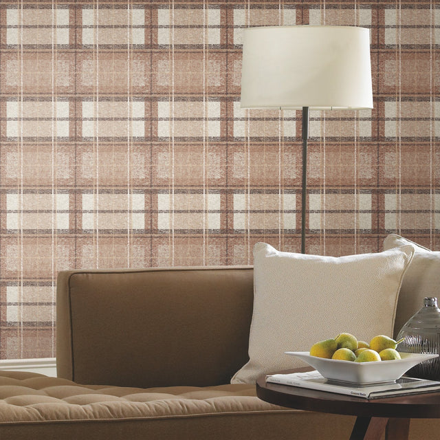 Tweed Plaid Brown Peel & Stick Wallpaper with Traditional Plaid Pattern - York RMK11397RL
