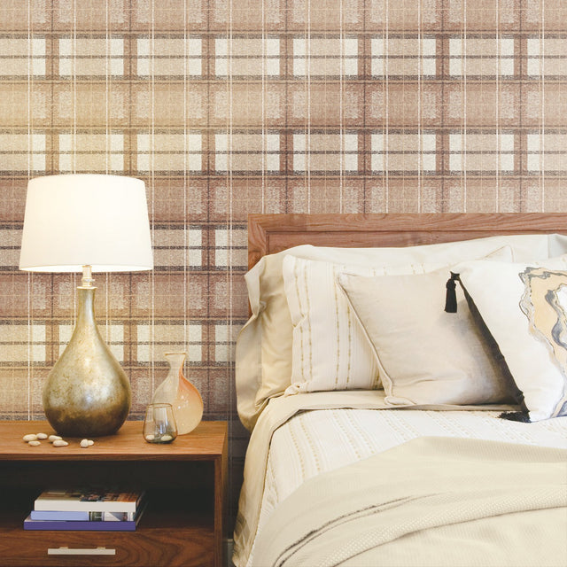 Tweed Plaid Brown Peel & Stick Wallpaper with Traditional Plaid Pattern - York RMK11397RL