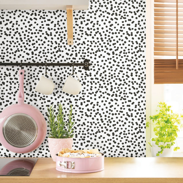 Confetti Black Peel & Stick Wallpaper with Whimsical Global Novelty Pattern - York RMK11406WP