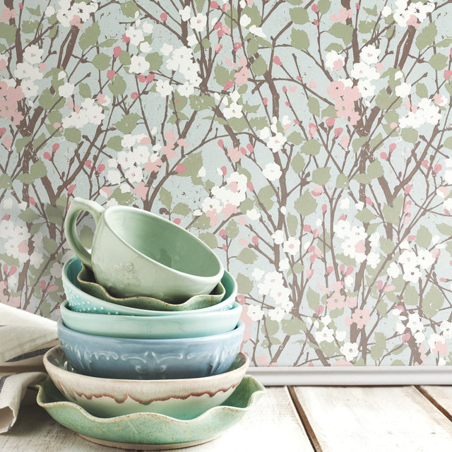 Willow Branch Blue Peel & Stick Wallpaper with Botanical Trees Pattern, Modern Style - York RMK11423RL