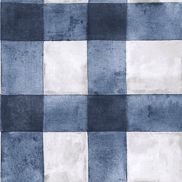 Buffalo Plaid Blue Peel & Stick Wallpaper with Farmhouse Plaid Pattern - York RMK11432WP