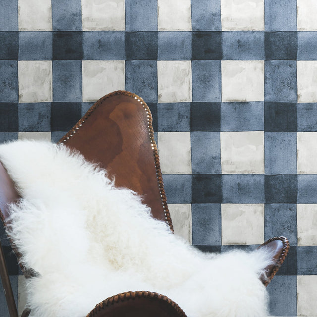 Buffalo Plaid Blue Peel & Stick Wallpaper with Farmhouse Plaid Pattern - York RMK11432WP
