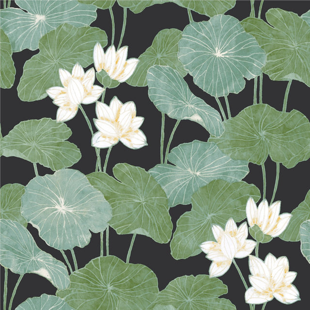 Lily Pad Green Peel & Stick Wallpaper with Botanical Leaves Pattern - RoomMates RMK11433WP - York