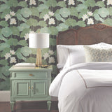Lily Pad Green Peel & Stick Wallpaper with Botanical Leaves Pattern - RoomMates RMK11433WP - York