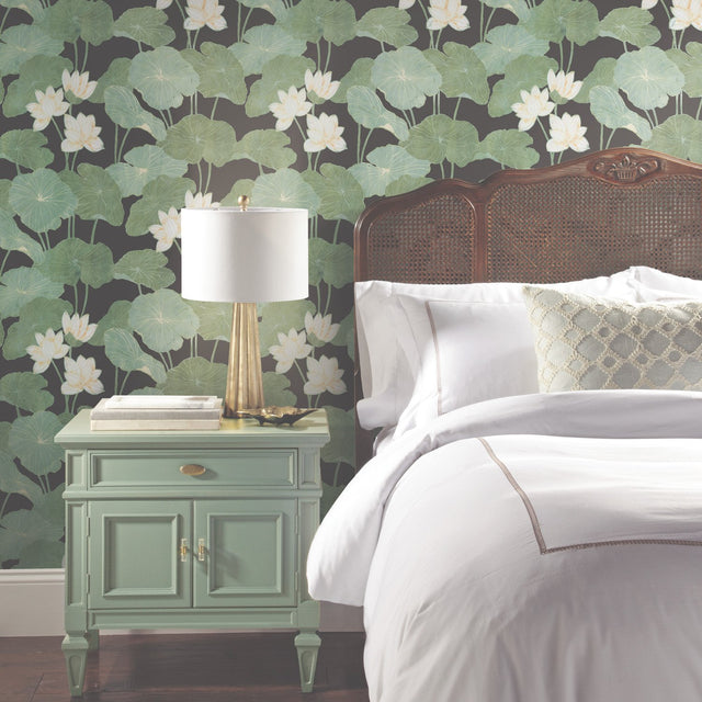 Lily Pad Green Peel & Stick Wallpaper with Botanical Leaves Pattern - RoomMates RMK11433WP - York