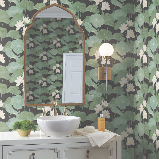 Lily Pad Green Peel & Stick Wallpaper with Botanical Leaves Pattern - RoomMates RMK11433WP - York