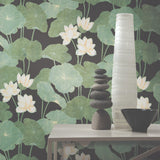 Lily Pad Green Peel & Stick Wallpaper with Botanical Leaves Pattern - RoomMates RMK11433WP - York