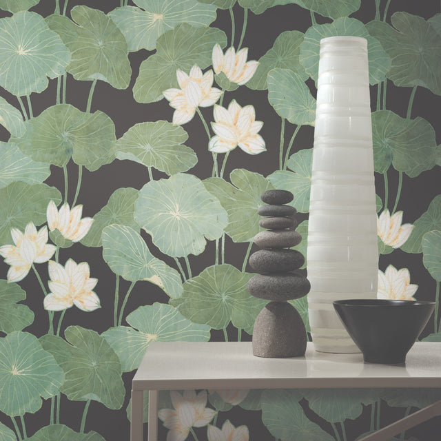 Lily Pad Green Peel & Stick Wallpaper with Botanical Leaves Pattern - RoomMates RMK11433WP - York