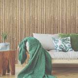 Bamboo Brown Peel & Stick Wallpaper with Vertical Bamboo Motif - RoomMates RMK11434WP