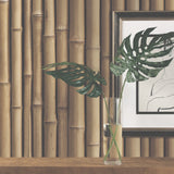 Bamboo Brown Peel & Stick Wallpaper with Vertical Bamboo Motif - RoomMates RMK11434WP