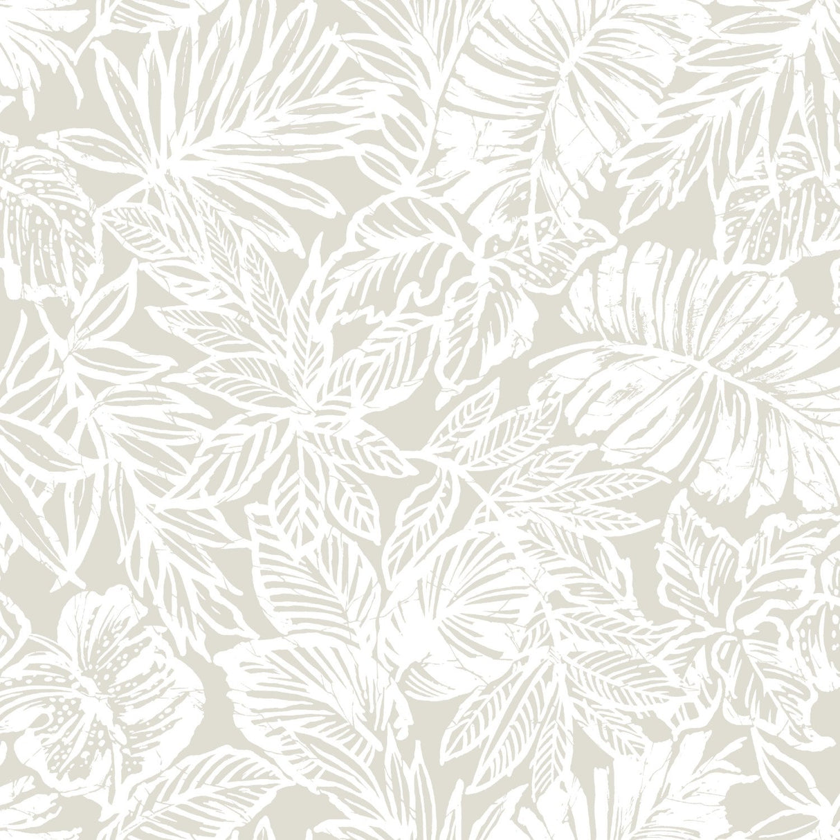 Batik Tropical Leaf Beige Peel & Stick Wallpaper with Botanical Leaf Batik Pattern - York RMK11435WP