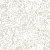 Batik Tropical Leaf Beige Peel & Stick Wallpaper with Botanical Leaf Batik Pattern - York RMK11435WP