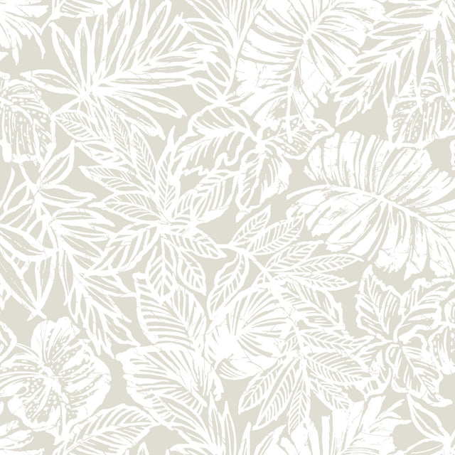 Batik Tropical Leaf Beige Peel & Stick Wallpaper with Botanical Leaf Batik Pattern - York RMK11435WP