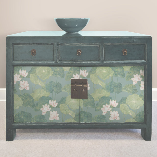 Lily Pad Blue Peel & Stick Wallpaper with Botanical Leaves Pattern, Modern Style - RoomMates RMK11436WP