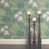 Lily Pad Blue Peel & Stick Wallpaper with Botanical Leaves Pattern, Modern Style - RoomMates RMK11436WP