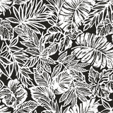 Batik Tropical Leaf Black Peel & Stick Wallpaper with Botanical Tropical Leaves Pattern - York RMK11439WP