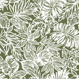 Batik Tropical Leaf Green Peel & Stick Wallpaper