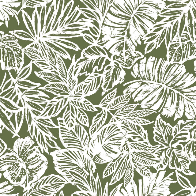 Batik Tropical Leaf Green Peel & Stick Wallpaper
